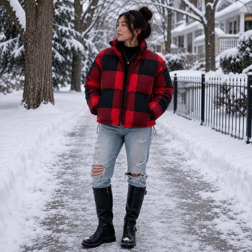 Woolrich x Target Buffalo Plaid Puffer Jacket XXS Red Black